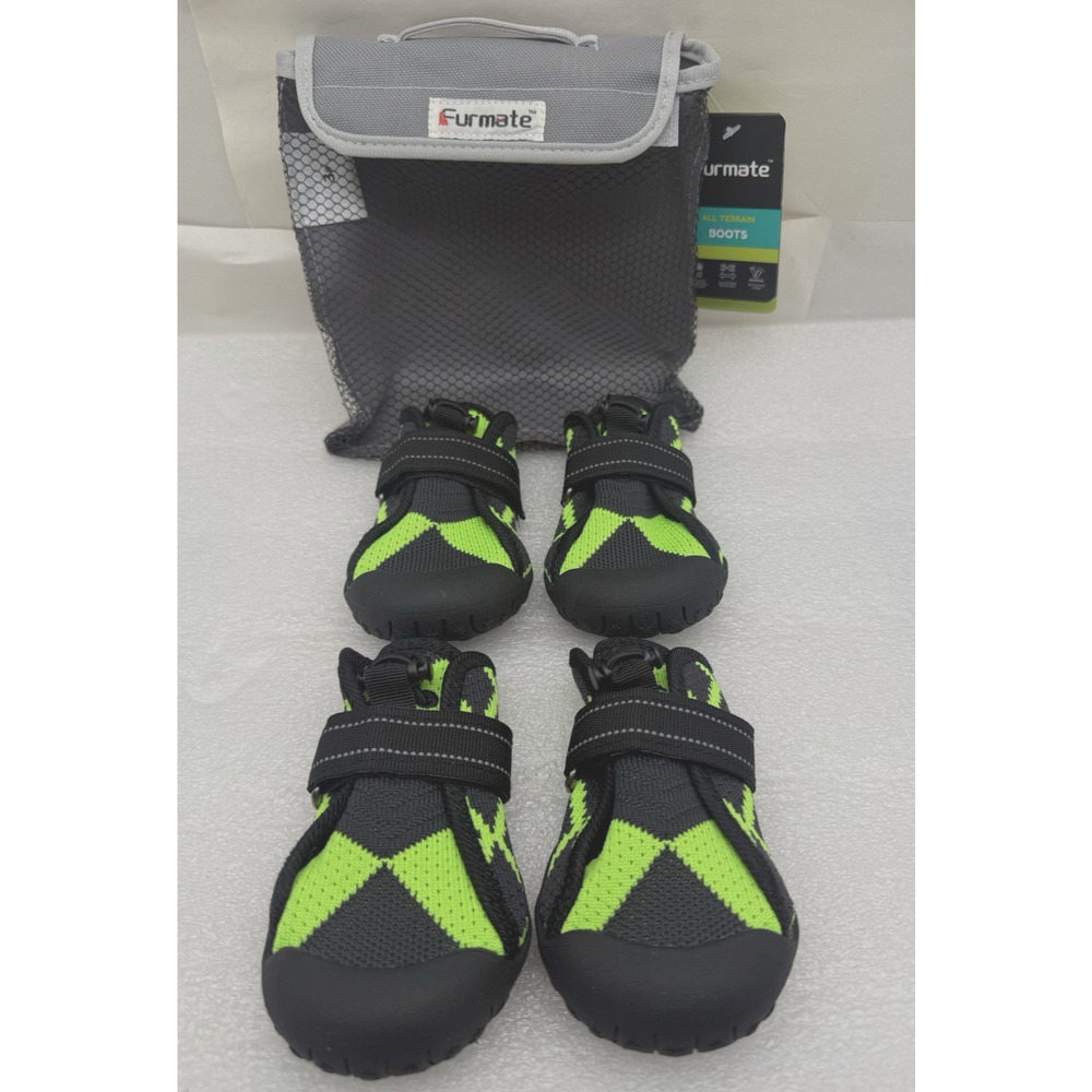 Furmate Waterproof Dog Boots & Paw Protectors with Breathable Mesh Green-3 NEW..